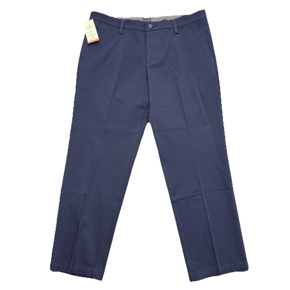 DOCKERS Mens Workday Khaki 4-Way Stretch Straight Fit Pants Blue 38x30 New